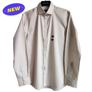 16 34/35 Beige Skinny Fit Dress Shirt Jos A Bank Mens New Stretch Long Sleeve Sz